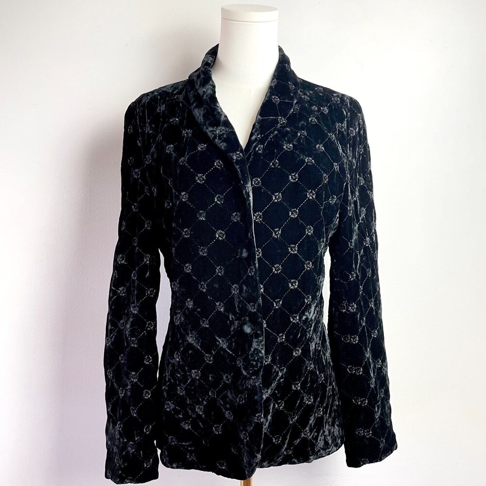 Vintage Black Velvet Quilted Jacket Womens Small Whimsigoth Dark Fairy 90s Y2K